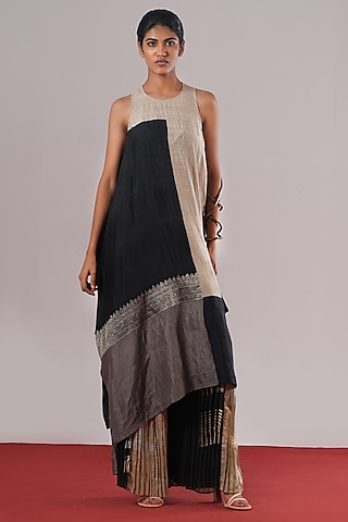Multi-Colored Brocade Silk Block Printed Pant by Urvashi Kaur