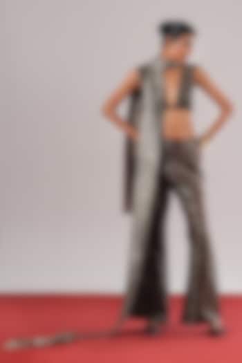 Black Brocade Silk Wide-Legged Pant by Urvashi Kaur at Pernia's Pop Up Shop