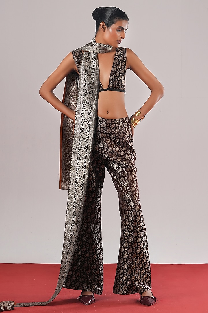 Black Brocade Silk Bustier by Urvashi Kaur at Pernia's Pop Up Shop