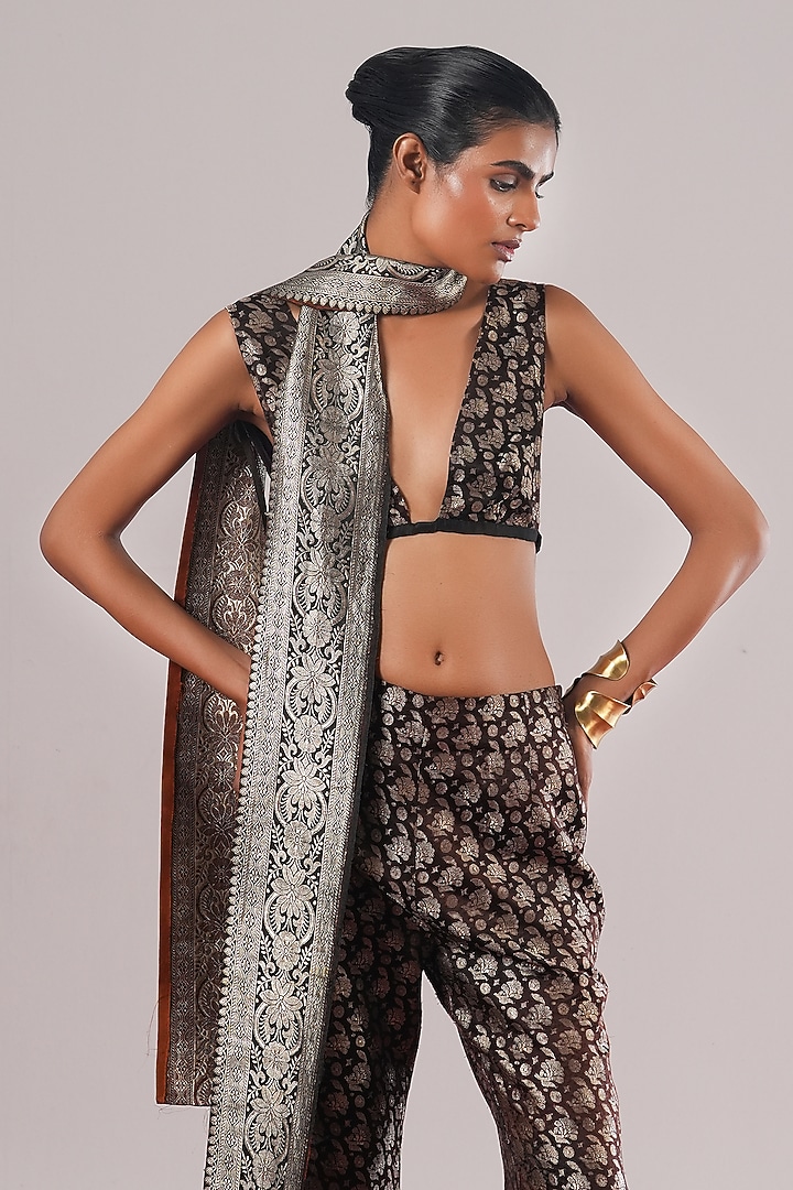 Black Brocade Silk Bustier by Urvashi Kaur at Pernia's Pop Up Shop