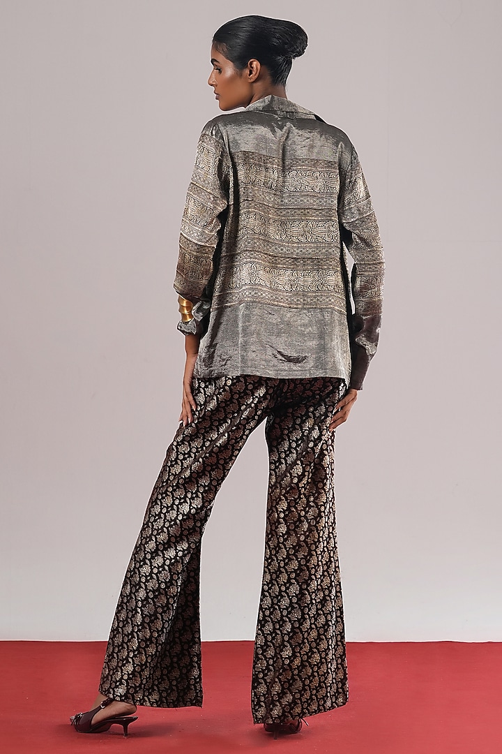 Black & Silver Brocade Silk Blazer by Urvashi Kaur at Pernia's Pop Up Shop