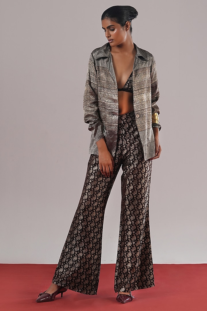 Black & Silver Brocade Silk Blazer by Urvashi Kaur at Pernia's Pop Up Shop