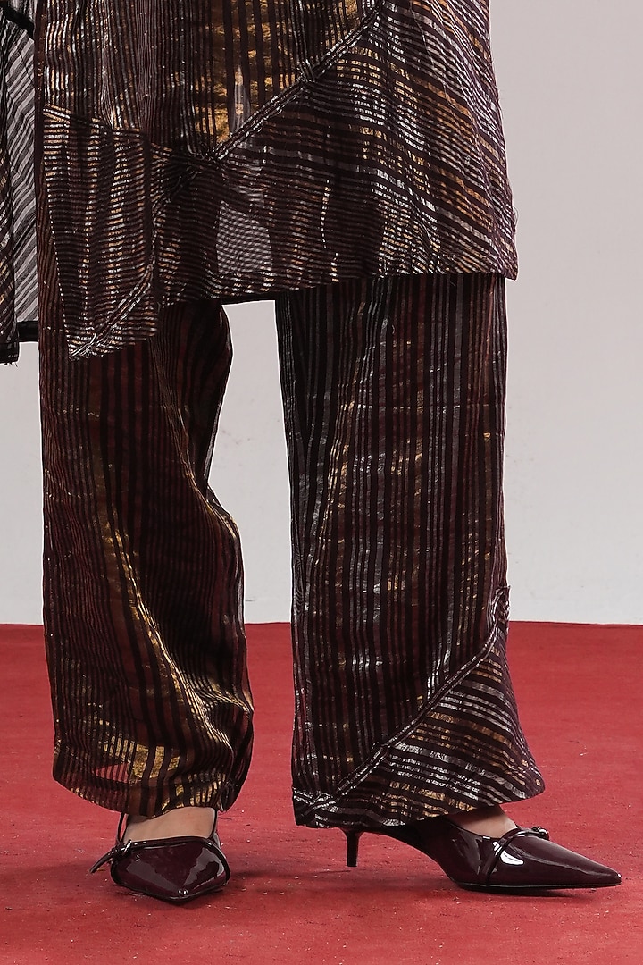 Jamuni Purple Zari Tissue Silk Straight Pants by Urvashi Kaur at Pernia's Pop Up Shop