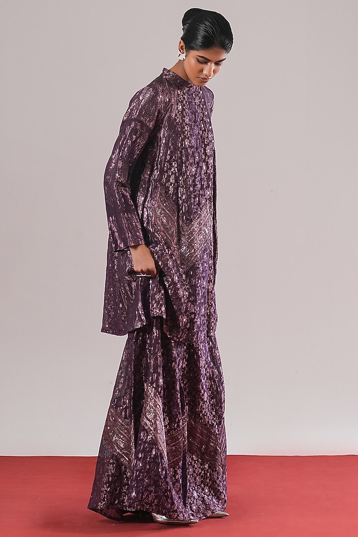 Jamuni Purple Brocade Silk Gharara Pants by Urvashi Kaur at Pernia's Pop Up Shop