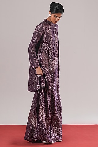 Jamuni Purple Brocade Silk Gharara Pants by Urvashi Kaur