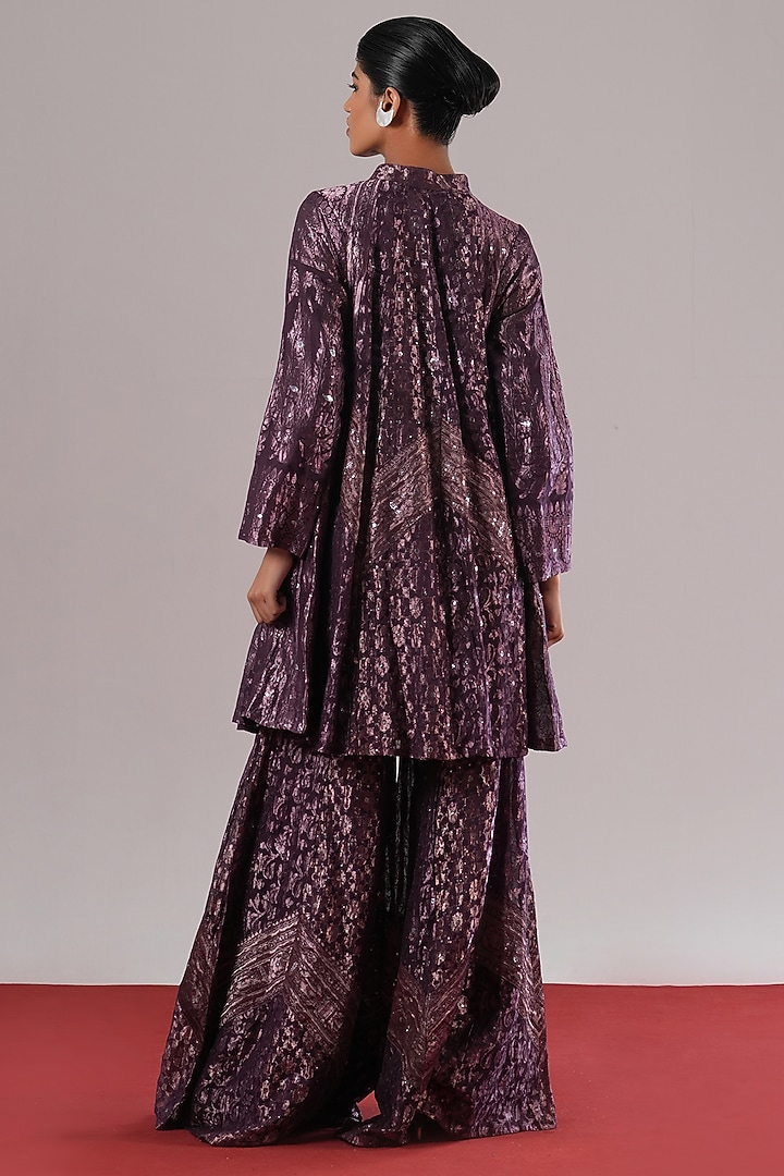 Jamuni Purple Brocade Silk Gharara Pants by Urvashi Kaur at Pernia's Pop Up Shop