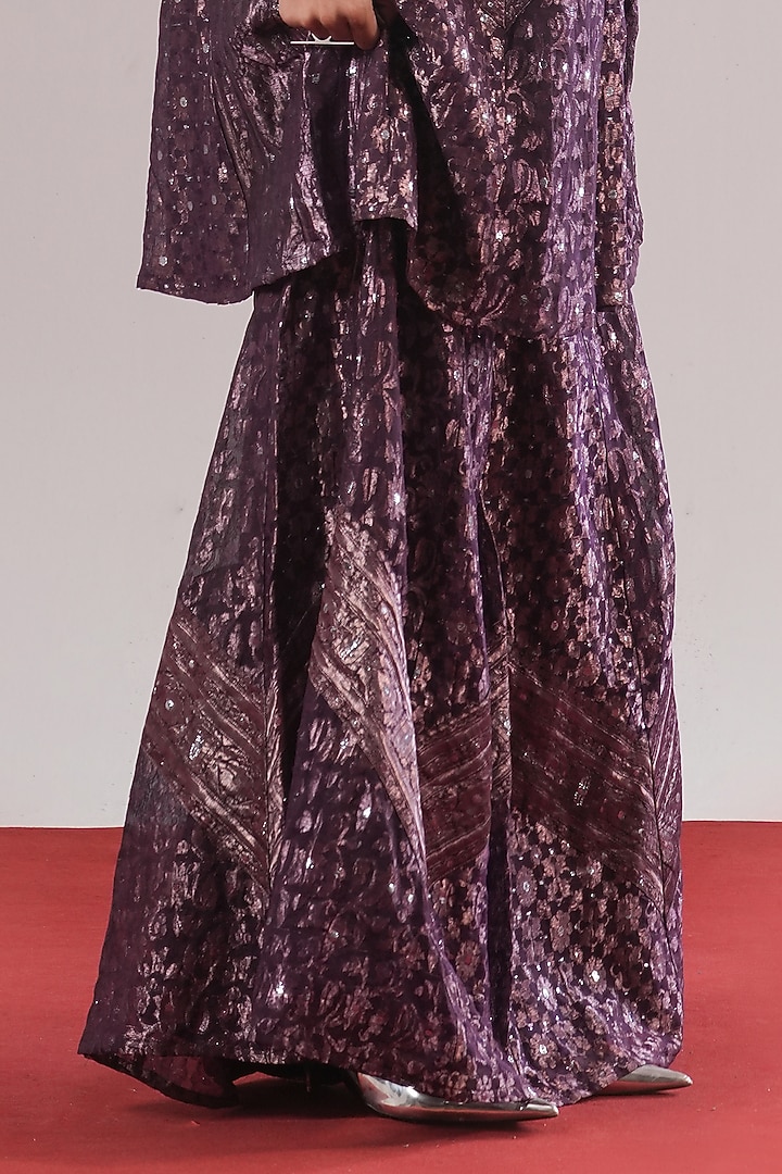 Jamuni Purple Brocade Silk Gharara Pants by Urvashi Kaur at Pernia's Pop Up Shop