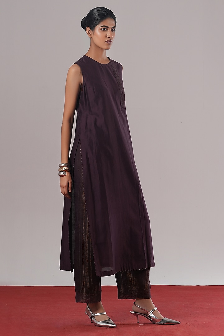 Jamuni Purple Chanderi Silk Block Printed Kurta by Urvashi Kaur at Pernia's Pop Up Shop
