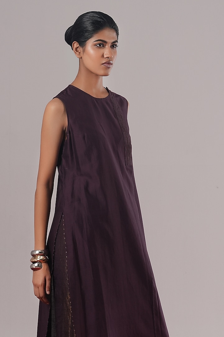 Jamuni Purple Chanderi Silk Block Printed Kurta by Urvashi Kaur at Pernia's Pop Up Shop