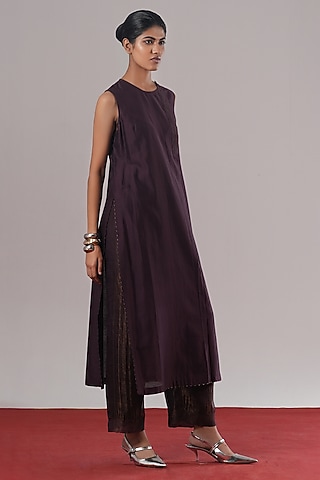 Jamuni Purple Chanderi Silk Straight Pants by Urvashi Kaur