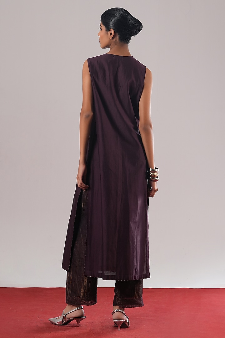 Jamuni Purple Chanderi Silk Straight Pants by Urvashi Kaur at Pernia's Pop Up Shop