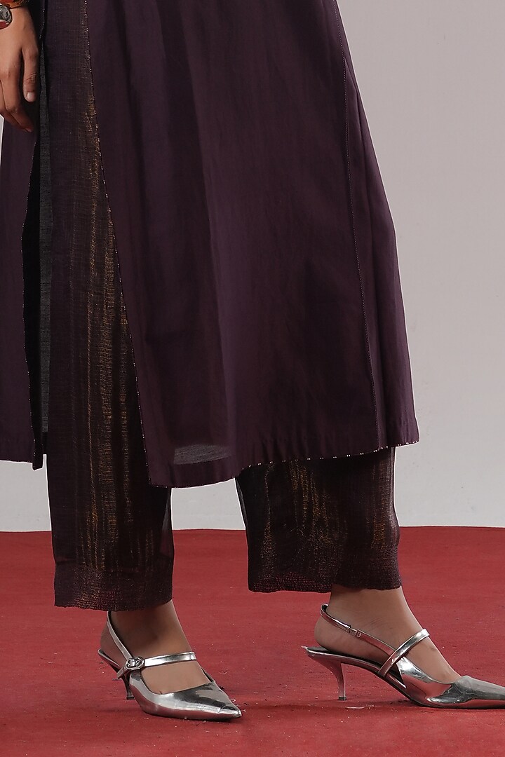 Jamuni Purple Chanderi Silk Straight Pants by Urvashi Kaur at Pernia's Pop Up Shop