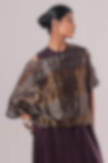 Jamuni Purple Tissue Silk Block Printed Top by Urvashi Kaur at Pernia's Pop Up Shop