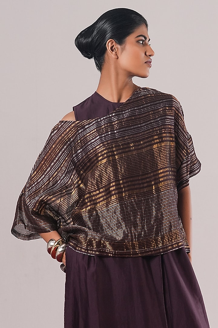 Jamuni Purple Tissue Silk Block Printed Top by Urvashi Kaur at Pernia's Pop Up Shop