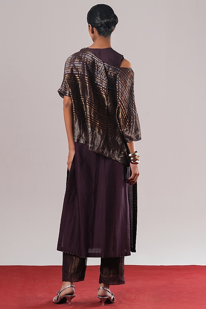 Jamuni Purple Tissue Silk Block Printed Top by Urvashi Kaur at Pernia's Pop Up Shop