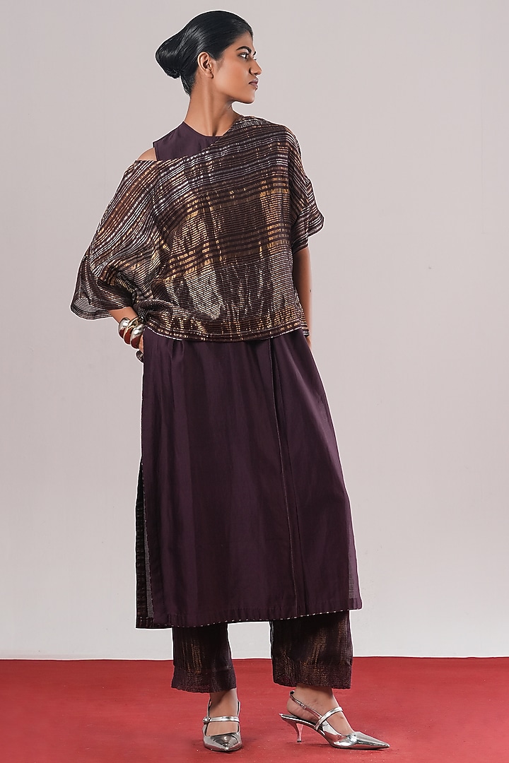 Jamuni Purple Tissue Silk Block Printed Top by Urvashi Kaur at Pernia's Pop Up Shop