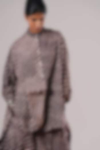 Jamuni Purple Tussar Silk Leheriya Printed Shirt by Urvashi Kaur at Pernia's Pop Up Shop