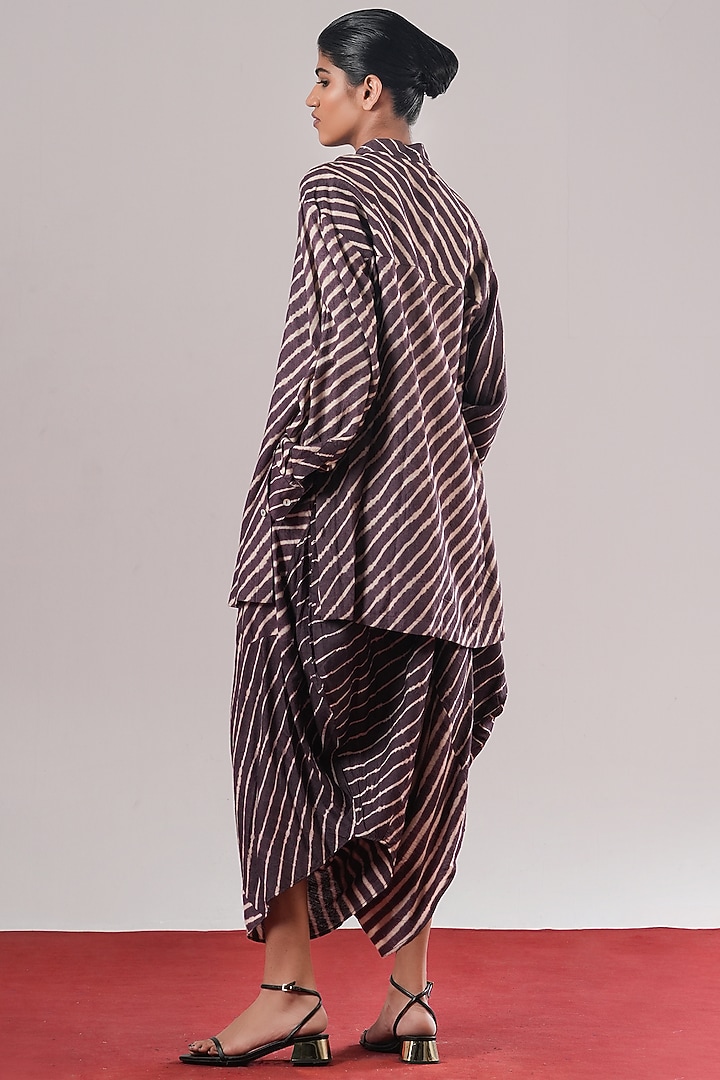 Jamuni Purple Tussar Silk Leheriya Printed Shirt by Urvashi Kaur at Pernia's Pop Up Shop