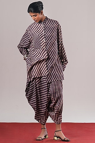 Jamuni Purple Handwoven Tissue Silk Striped Lounge Pants by Urvashi Kaur