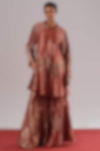 Red Brocade Silk Gharara Pants by Urvashi Kaur at Pernia's Pop Up Shop