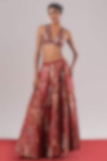 Red Brocade Silk Kalidar Skirt by Urvashi Kaur at Pernia's Pop Up Shop
