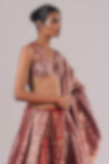 Red Brocade Silk Blouse by Urvashi Kaur at Pernia's Pop Up Shop