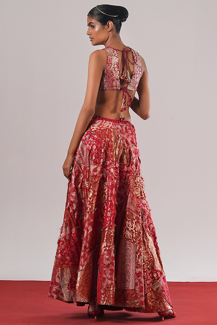 Red Brocade Silk Blouse by Urvashi Kaur at Pernia's Pop Up Shop