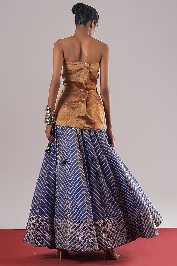 Golden Hand Woven Tissue Silk Corset by Urvashi Kaur at Pernia's Pop Up Shop