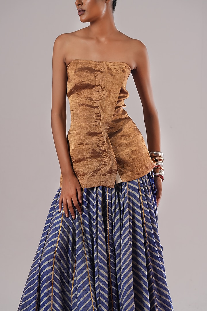 Golden Hand Woven Tissue Silk Corset by Urvashi Kaur at Pernia's Pop Up Shop