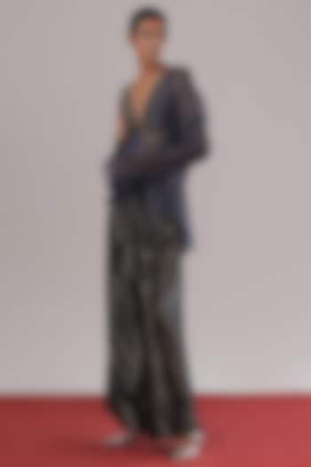 Black Tissue Silk Striped Wide-Leg Pants by Urvashi Kaur at Pernia's Pop Up Shop