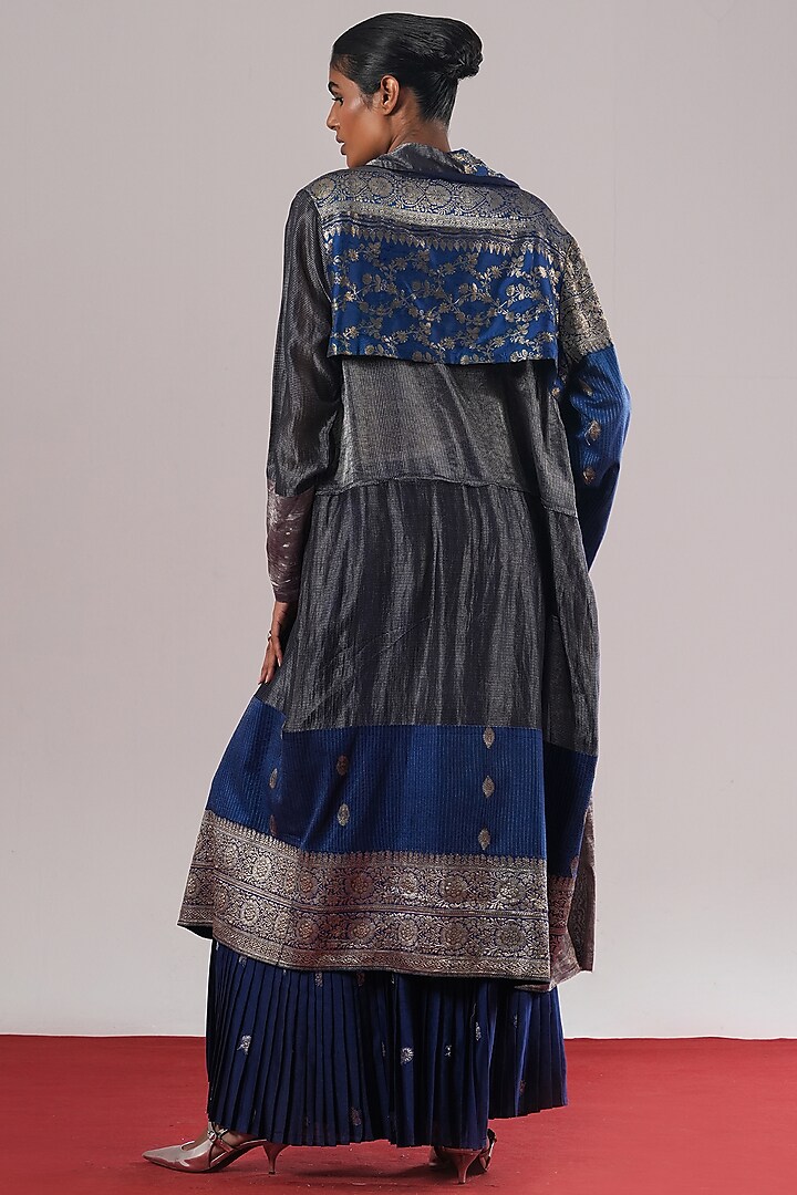 Indigo Blue Brocade Tissue Silk Wide-Leg Pants by Urvashi Kaur at Pernia's Pop Up Shop