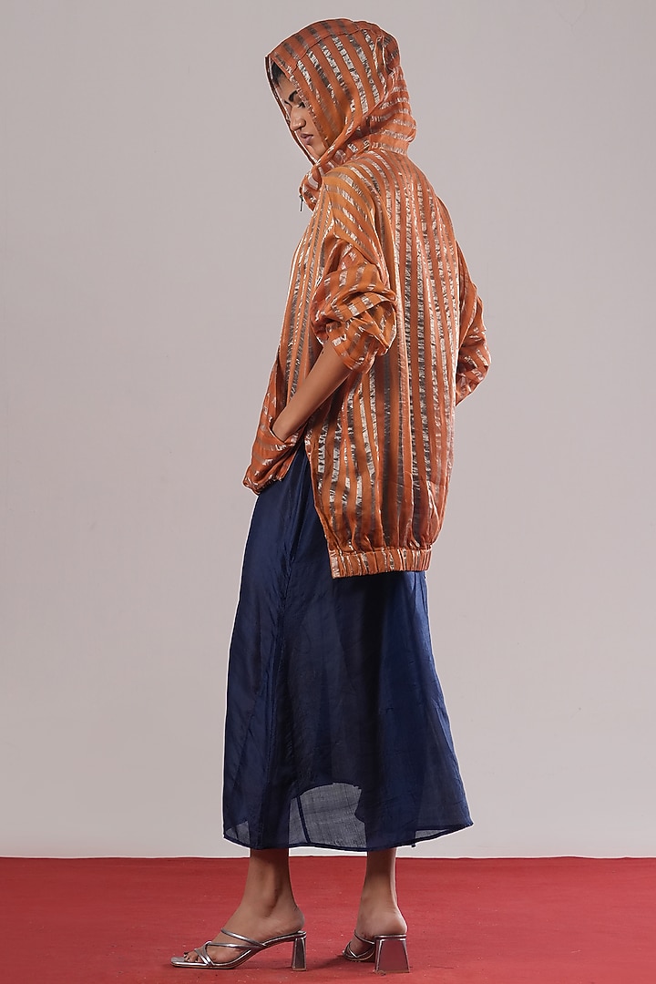 Indigo Blue Tissue Zari Silk Slip Summer Dress by Urvashi Kaur at Pernia's Pop Up Shop