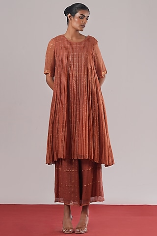 Rust Handwoven Kota Doria Heiko Pants by Urvashi Kaur