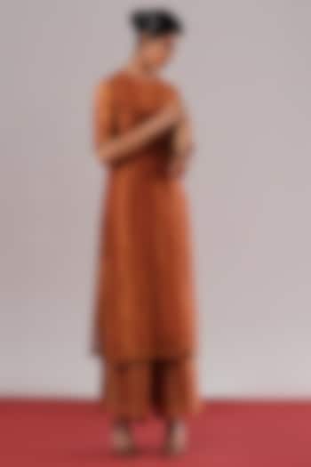 Rust Handwoven Zari Silk Heiko Pants by Urvashi Kaur at Pernia's Pop Up Shop