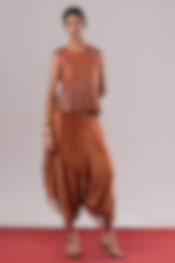 Rust Striped Tissue Silk Lounge Pants by Urvashi Kaur at Pernia's Pop Up Shop