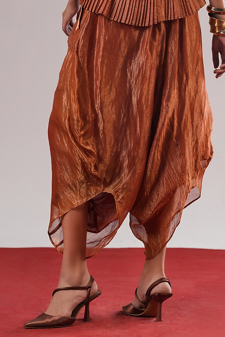 Rust Striped Tissue Silk Lounge Pants by Urvashi Kaur at Pernia's Pop Up Shop