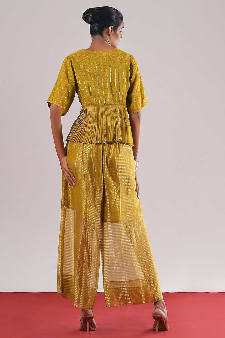 Mehendi Green Hand Woven Zari Kota Doria Wrap Top by Urvashi Kaur at Pernia's Pop Up Shop