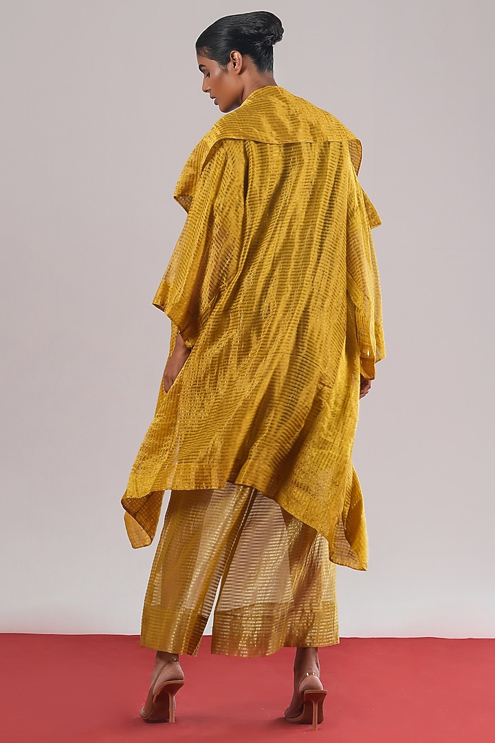 Mehendi Green Striped Zari Tissue Silk Overlay Jacket by Urvashi Kaur at Pernia's Pop Up Shop