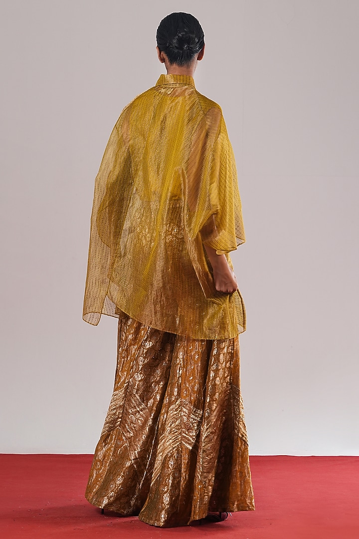 Mehendi Green Chanderi Silk Handwoven Shirt With Slip by Urvashi Kaur at Pernia's Pop Up Shop