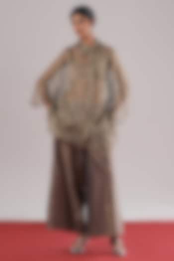 Black Chanderi Silk Handwoven Shirt by Urvashi Kaur at Pernia's Pop Up Shop