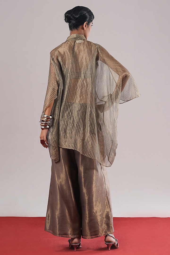 Steel Grey Zari Cotton Kota Doria Farshi Pants by Urvashi Kaur at Pernia's Pop Up Shop