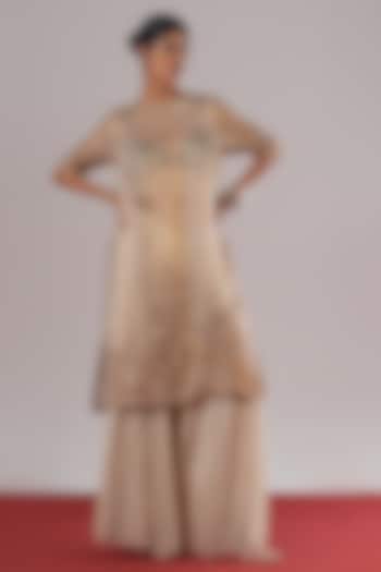 Silver & Grey Zari Tissue Silk Kurta by Urvashi Kaur at Pernia's Pop Up Shop