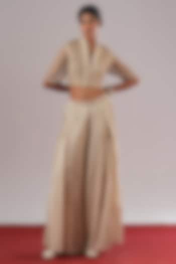 Silver & Grey Cotton Silk Crop Top by Urvashi Kaur at Pernia's Pop Up Shop