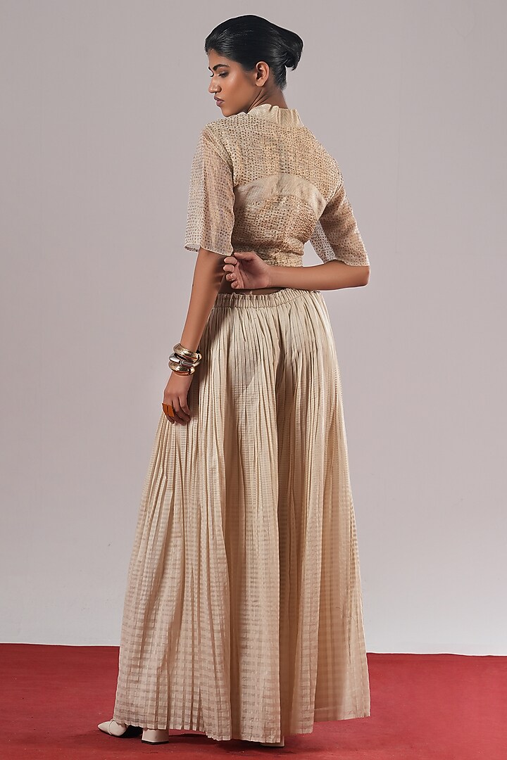 Silver & Grey Cotton Silk Crop Top by Urvashi Kaur at Pernia's Pop Up Shop