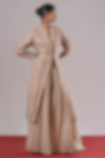 Silver & Grey Cotton Silk Long Jacket by Urvashi Kaur at Pernia's Pop Up Shop