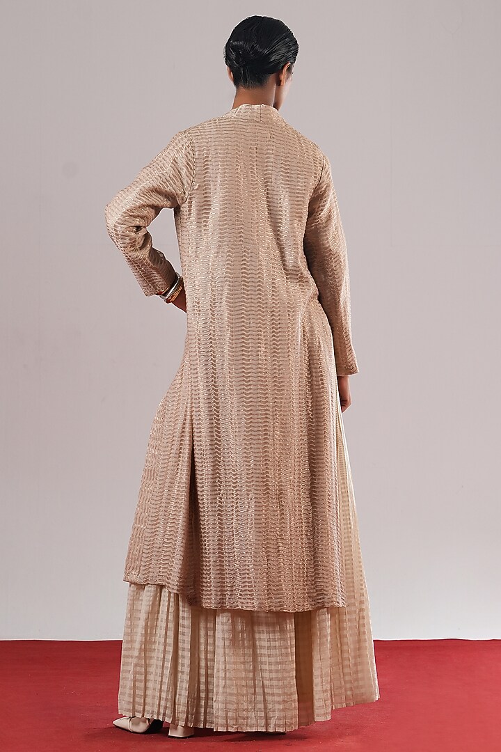 Silver & Grey Cotton Silk Long Jacket by Urvashi Kaur at Pernia's Pop Up Shop
