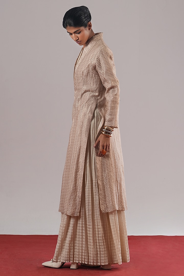 Silver & Grey Cotton Silk Long Jacket by Urvashi Kaur at Pernia's Pop Up Shop