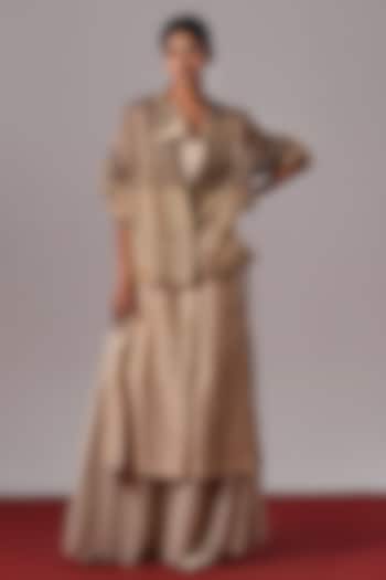 Pearl White Handwoven Chanderi Silk Pleated Pants by Urvashi Kaur at Pernia's Pop Up Shop