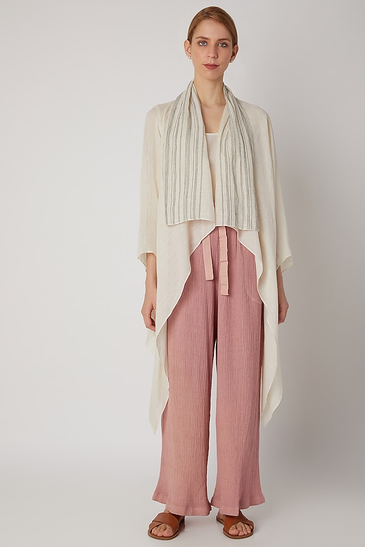 White Chanderi Silk Overlay Jacket by Urvashi Kaur at Pernia's Pop Up Shop