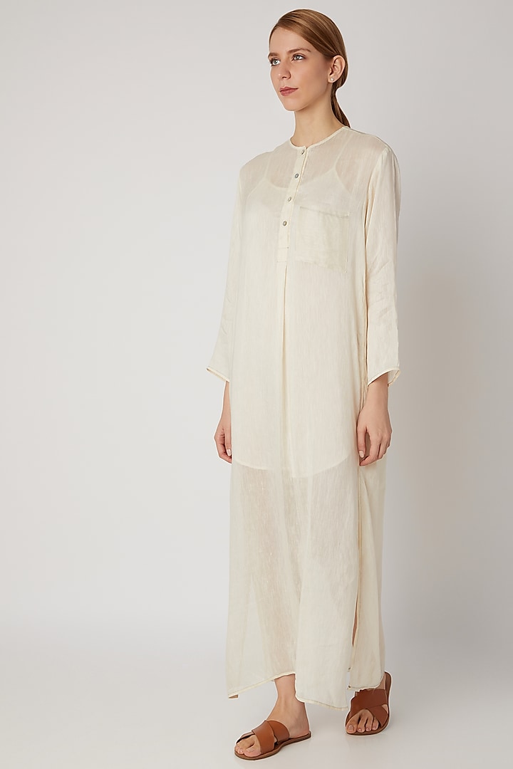 White Chanderi Silk Tunic by Urvashi Kaur